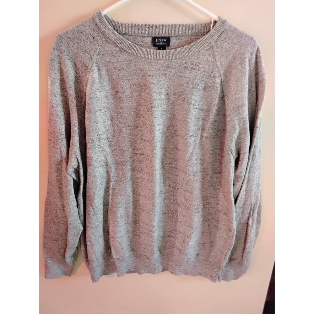 J.Crew Womens‎ Heathered Grey 100% Cotton Raglan Sleeve Crewneck Sweater Size L